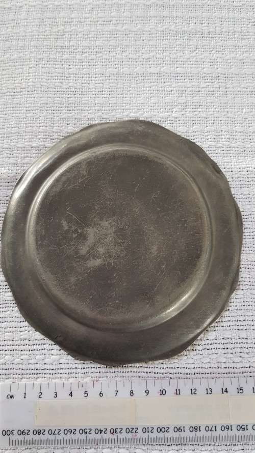 Antique Dutch Pewter Plate.  Late18th early 19th Century with Angel and trumpet mark
