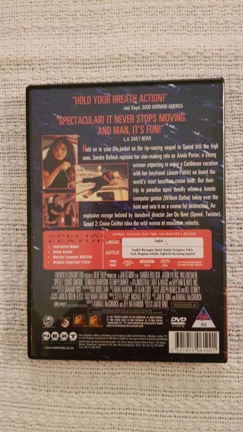 DVD Movie  Speed 2 Cruise Control  Sandra Bullock  Suspense - PG.