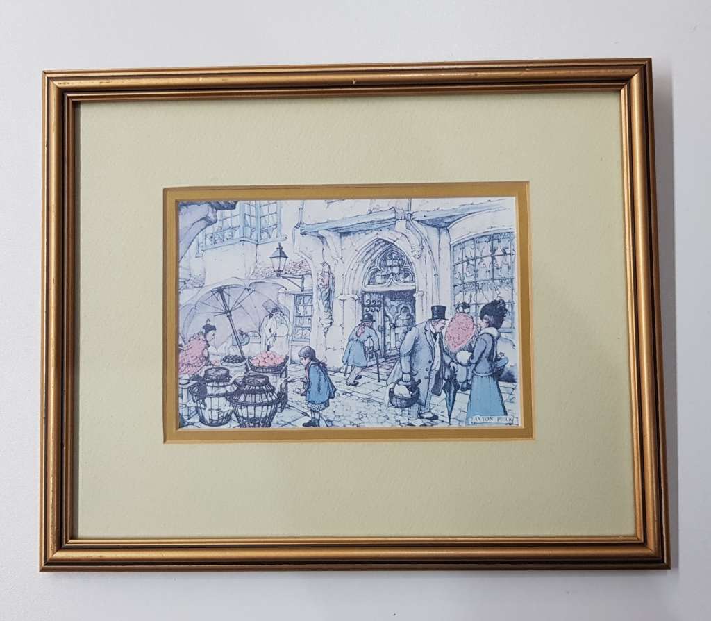 Wooden Picture Frame: Print of Vintage Dutch street scene by Anton Pieck.
