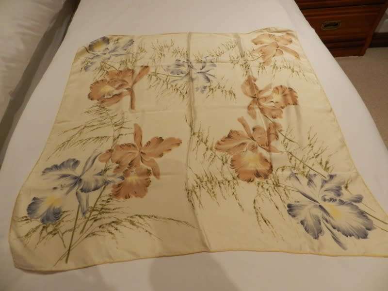 Vintage collectable Ladies scarf.  Classic pure silk square scarf with Floral blue and beige design