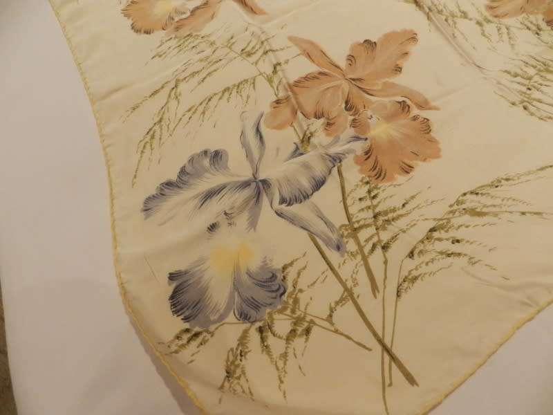 Vintage collectable Ladies scarf.  Classic pure silk square scarf with Floral blue and beige design