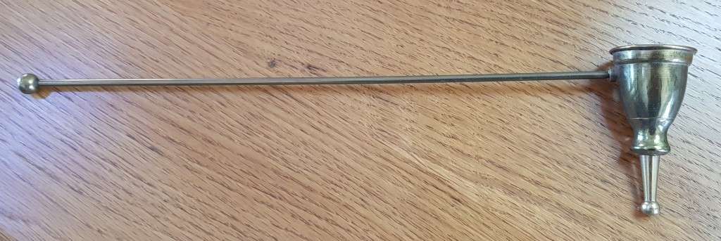 Antique Brass Ornament:  Dutch Brass bell like Candle Snuffer with handle.