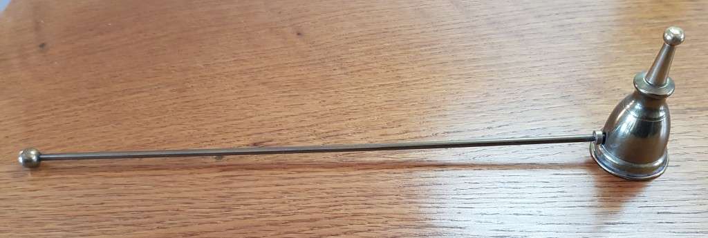 Antique Brass Ornament:  Dutch Brass bell like Candle Snuffer with handle.