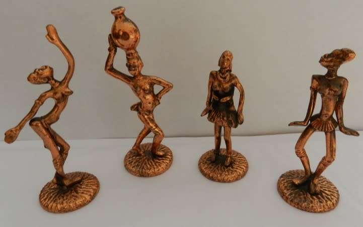 Set of 4x copper coloured metal Ndebele female figures.