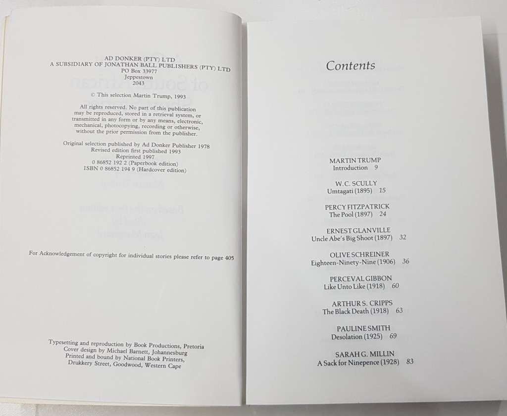 A Century of South African short stories  Editors Martin Trump and Jean Marquard.