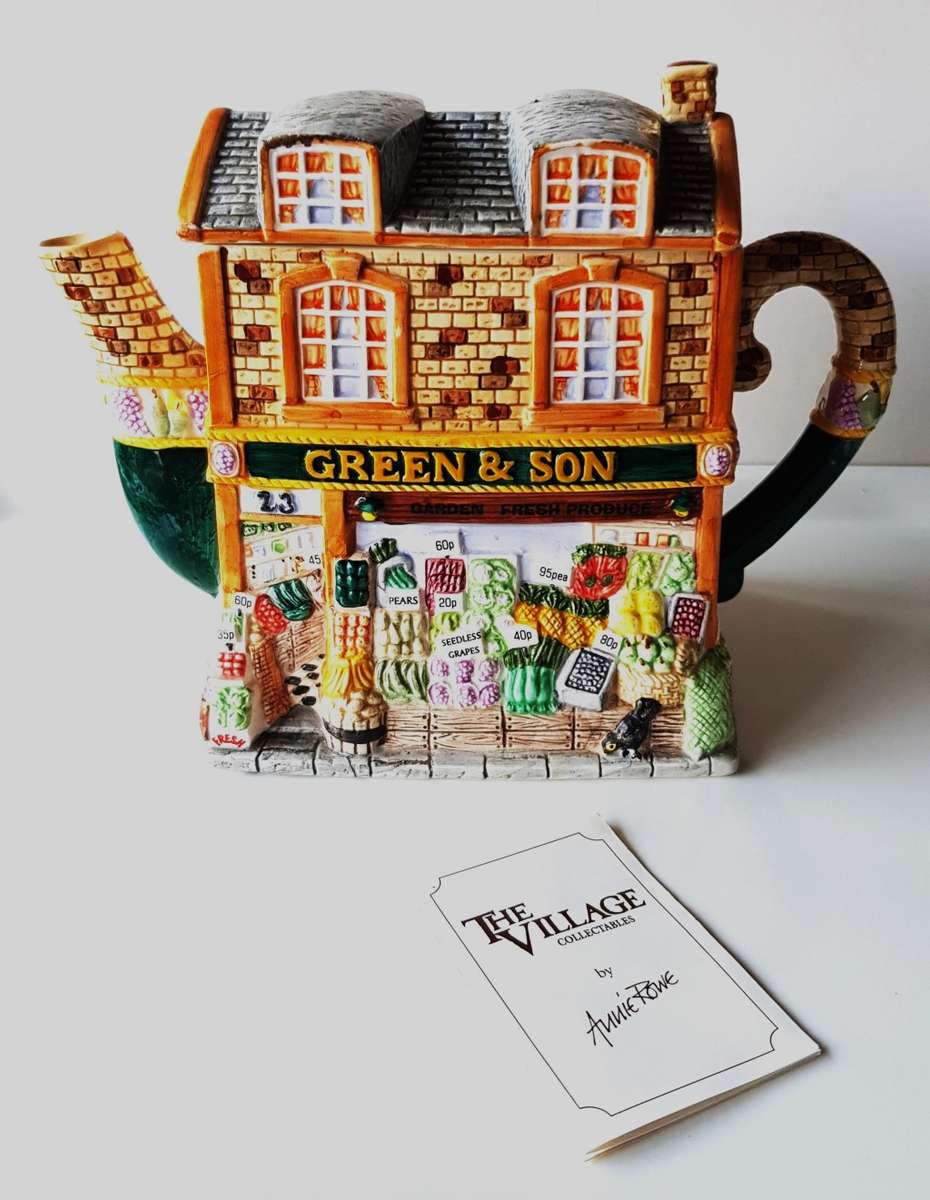 VINTAGE - THE VILLAGE NOVELTY TEAPOT COLLECTION BY ANNIE ROWE.  A Collector`s item.