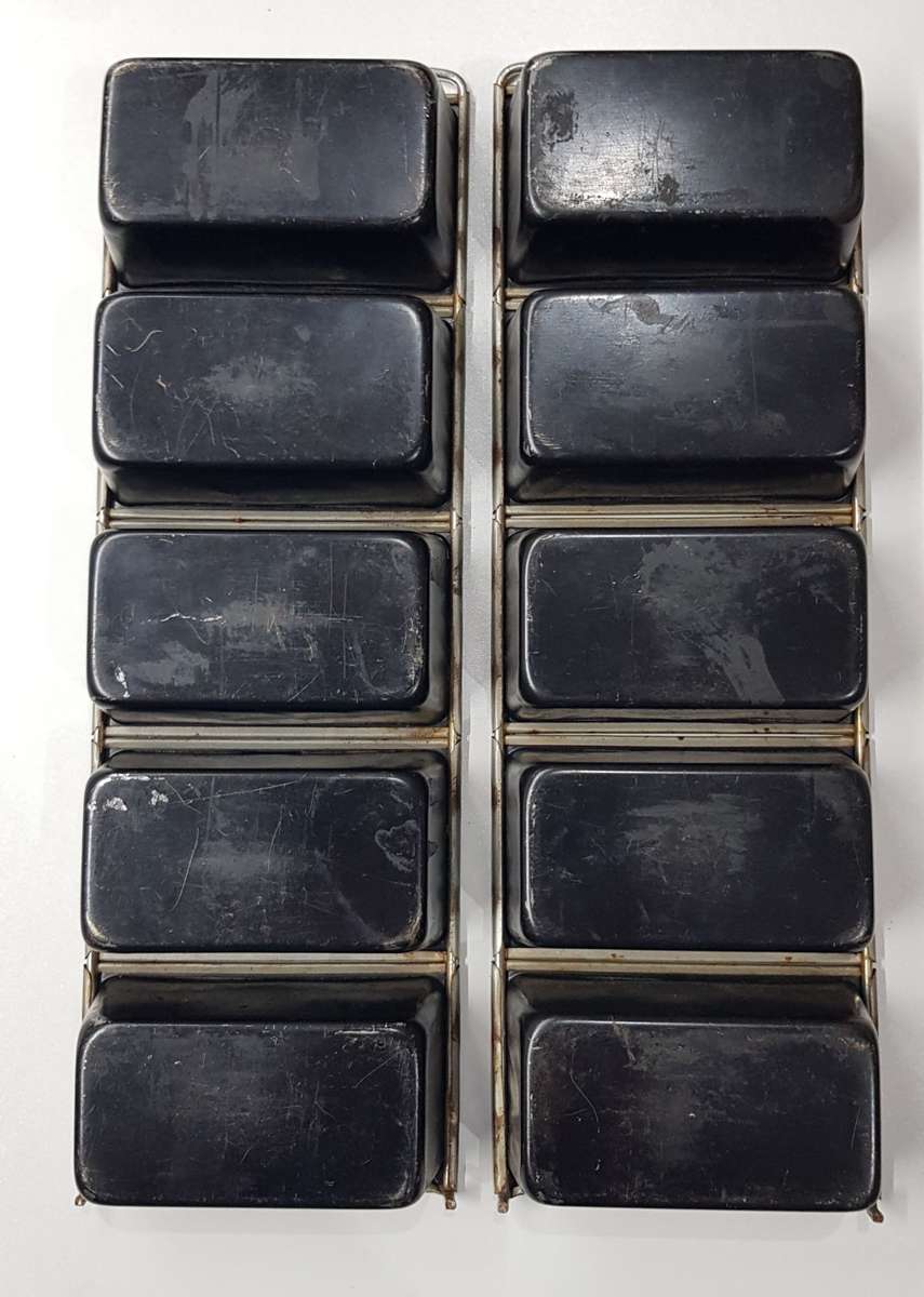 Vintage Set of 2x 5 division Galvanised Metal Mini Loaf baking pans.