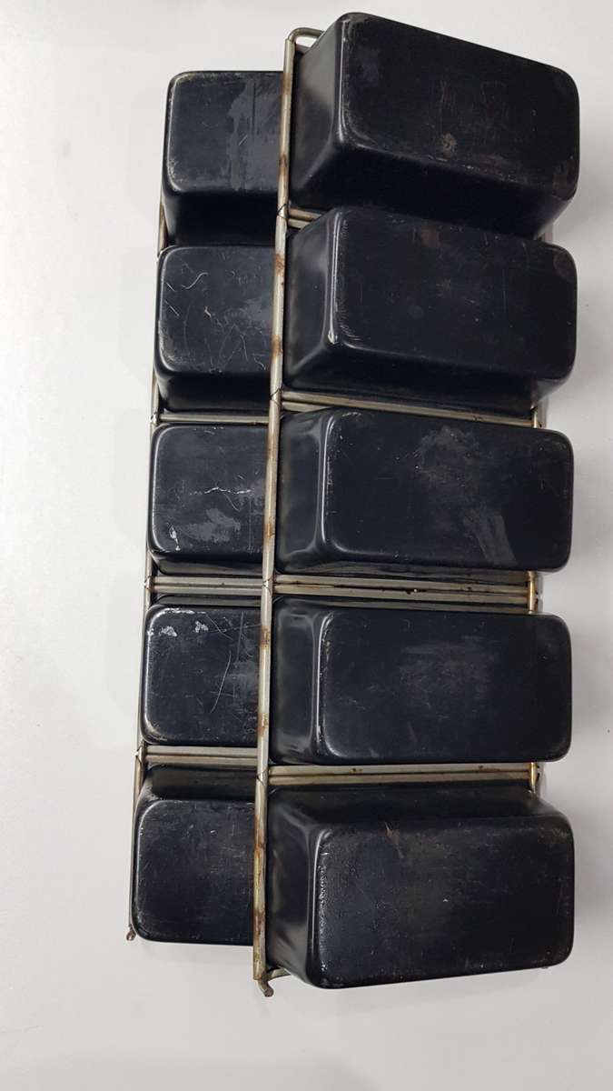 Vintage Set of 2x 5 division Galvanised Metal Mini Loaf baking pans.