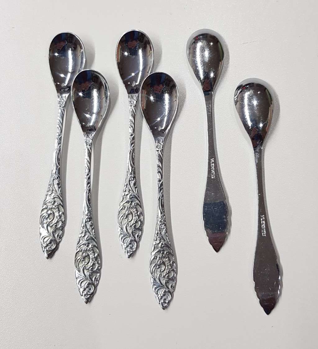 Vintage Set of 6x Dutch Tea Spoons  Chrome plated, marked vlekvrij.