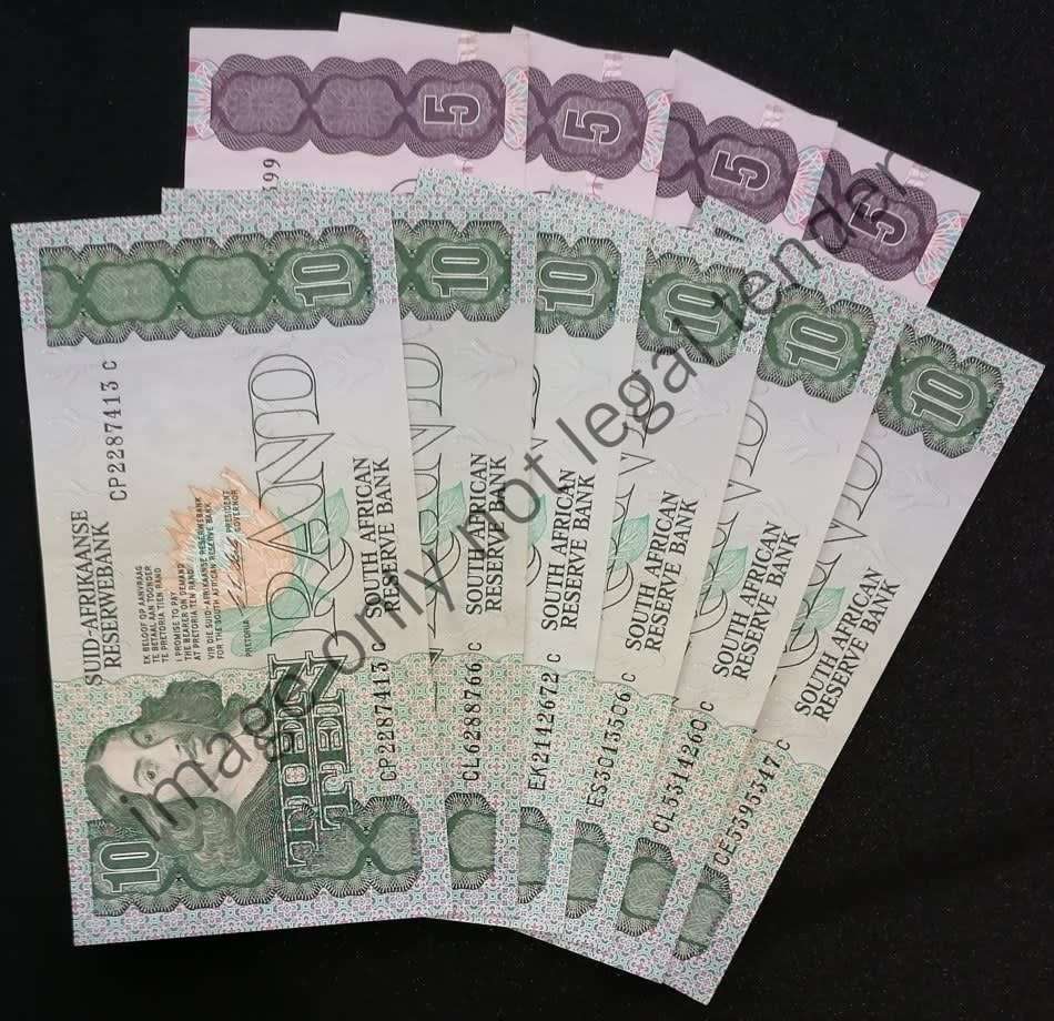 4 X CL STALS R5 || 4 X CL STALS R10 || 2 X DE KOCK R10 -- 10 BANKNOTES FROM THE OLD SOUTH AFRICA