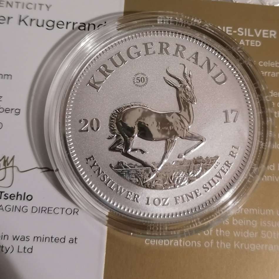 2017 FIRST RELEASE 50TH MINT MARK SILVER KRUGERRAND BU ENCAPSULATED WITH COA