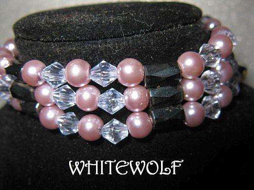 SOFT PURPLE GLASS BEADS AND MAGNETIC HEMATITE WRAP(FREE EARRINGS)