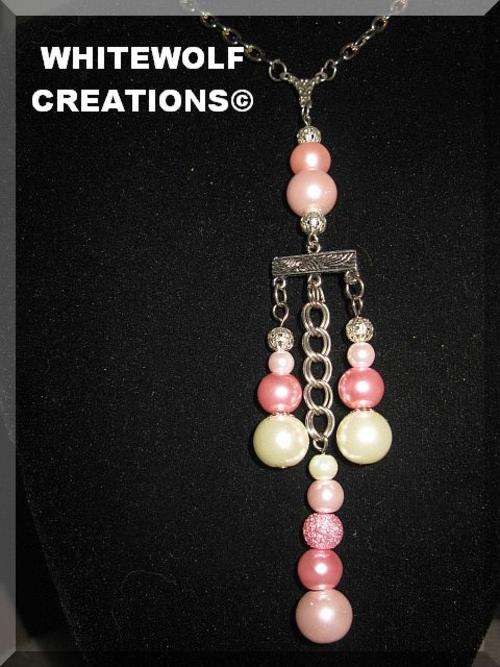 52 CM SILVER CHAIN WITH PINK GLASS PEARL NECKLACE