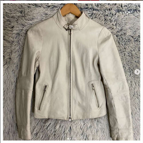 Softest Leather Creamy Beige Racer Jacket by Raphael Leather of Italy