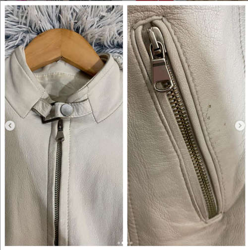 Softest Leather Creamy Beige Racer Jacket by Raphael Leather of Italy