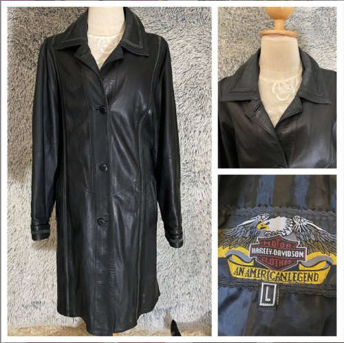 Gorgeous Black Leather Harley Davidson Trench Coat