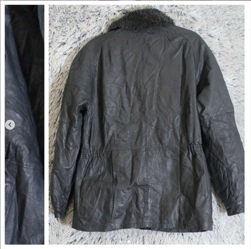 Beautiful Navy Leather Coat with Sheep`s Fur Collar