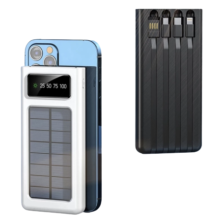 20000mah Solar Power bank with built-in cables