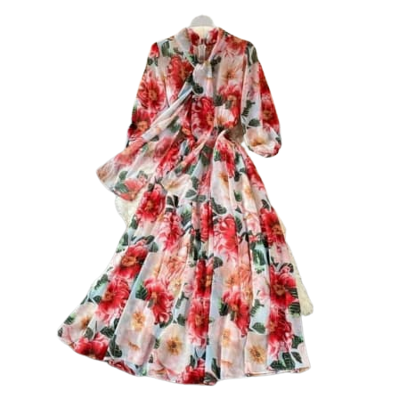 Summer Bohemian Chiffon Long Floral Dress - RED / L