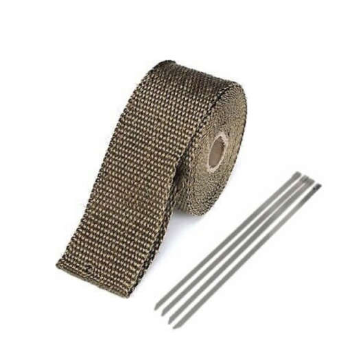 5m Titanium Lava Rock Exhaust Heat Wrap, gold colour manifold heat tape.