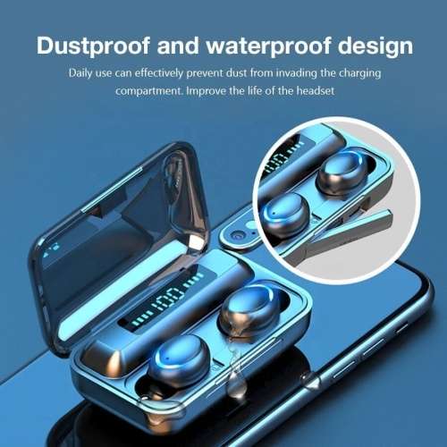 Quality Waterproof Wireless Earphones F95-Sports Earpod, case is also Powerbank to charge phone.