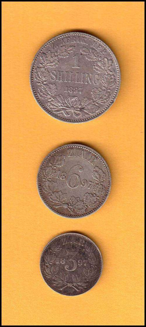 ZAR 1897 Set of three coins. Excellent quality