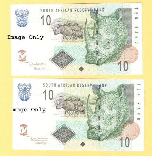 Set of two R10.00 UNC notes in Series by T Mboweni