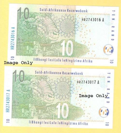 Set of two R10.00 UNC notes in Series by T Mboweni