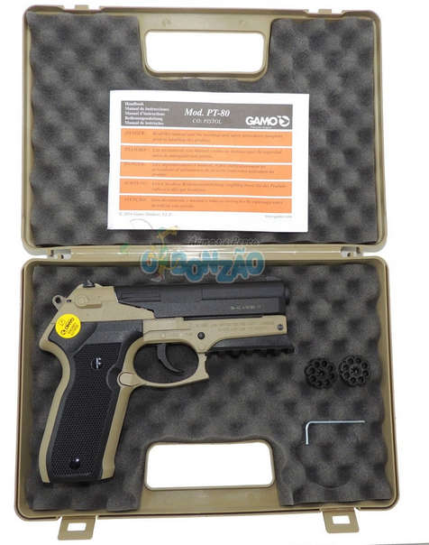 GAMO PT80 Desert Attack | Special Edition | 4.5mm Pellet Gun | Includes : 2 Magazines & Carry Case