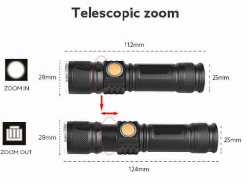 Adjustable LED Torch With Zoom 1000LM USB Rechargeable Flashlight Torch