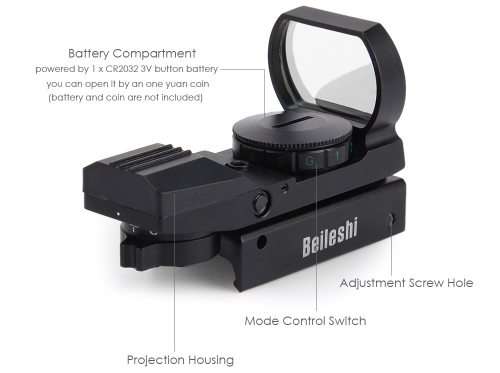 Beileshi 20mm (Picatinny) Rail Green/Red Dot Sight Hunting Tactical Holographic 1x22x33 Reflex Scope