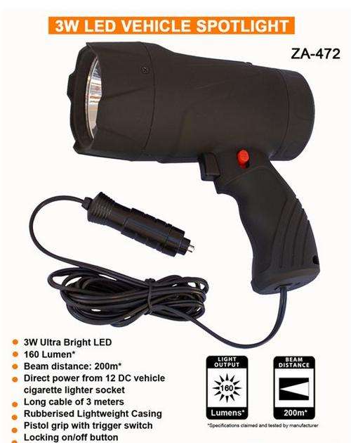 3 WATT LED VEHICLE SPOTLIGHT USES 12V DC.