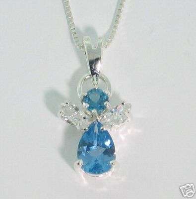 "GUARDIAN ANGEL" PENDANT IN BLUE & WHITE CZ CRAFTED IN SOLID .925 STERLING SILVER