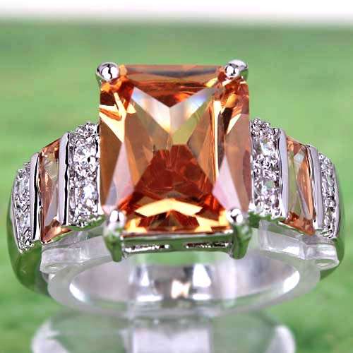 MAGNIFICENT MORGANITE & WHITE TOPAZ CZ  RING  IN SILVER