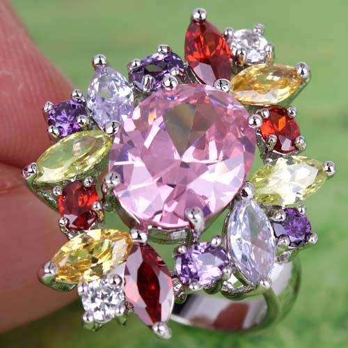 PINK TOPAZ CZ,WHITE TOPAZ CZ, GREEN AMETHYST CZ , GARNET CZ & CITRINE CZ  RING IN SILVER