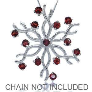 STOCK CLEARANCE SALE! SNOWFLAKE DESIGN ENCRUSTED WITH NATURAL GARNET CRAFTED IN .925 STERLING SILVER