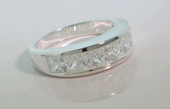 PRINCESS CUT CHANNEL ETERNITY RING CRAFTED IN SOLID .925 STERLING SILVER & 14K GOLD VERMEIL