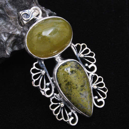"CRAZY SUPER SALE!! " HUGE VINTAGE STYLE UNAKITE ONYX PENDANT CRAFTED IN 925 STERLING SILVER