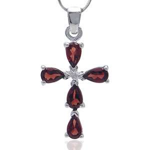 "CLEARANCE SALE!! " GENUINE NATURAL GARNET CROSS PENDANT CRAFTED IN 925 STERLING SILVER