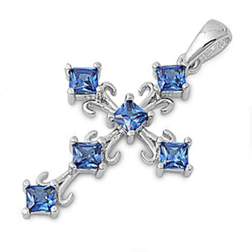 GENUINE PRINCESS CUT SAPPHIRE CROSS CRAFTED IN 925 STERLING SILVER
