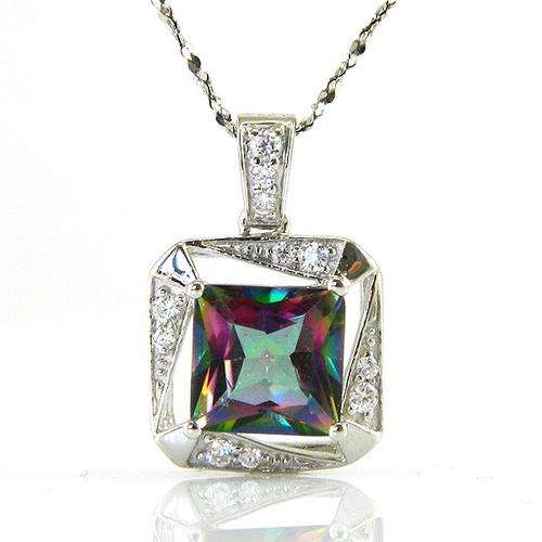 3ct GENUINE RAINBOW TOPAZ PENDANT IN 925 STERLING SILVER