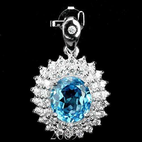 "PRE-CHRISTMAS SALE" NATURAL SWISS BLUE TOPAZ  PENDANT IN 925 STERLING SILVER