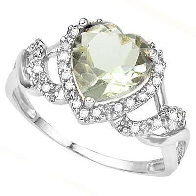GENUINE GREEN AMETHYST & WHITE DIAMOND RING .925 STERLING SILVER