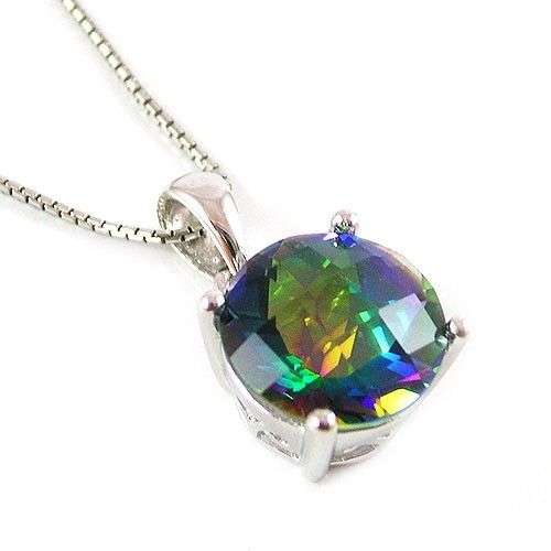4ct BLUE RAINBOW TOPAZ ROUND CUT PENDANT CRAFTED IN SOLID .925 STERLING SILVER