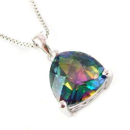 "HUGE 5,5CT" GENUINE BLUE RAINBOW TOPAZ TRIGON PENDANT IN 925 STERLING SILVER