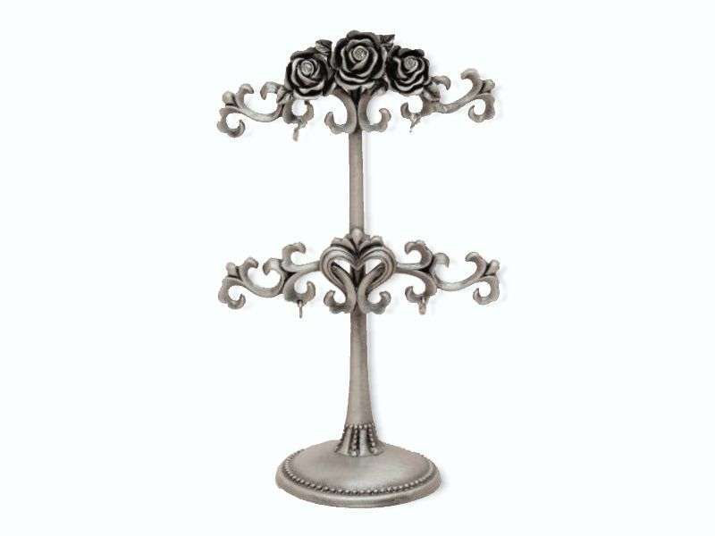 GENUINE BENTON PEWTER FINISH ROSE DESIGN EARRING HOLDER/STAND