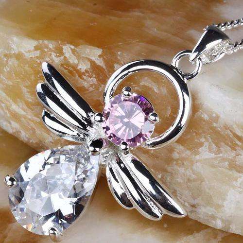 "WEDNESDAY  SPECIAL" PINK & WHITE CZ ANGEL PENDANT  IN  .925 STERLING SILVER - USA IMPORT