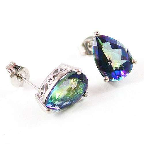 GENUINE BLUE RAINBOW TOPAZ STUD EARRINGS IN 925 STERLING SILVER