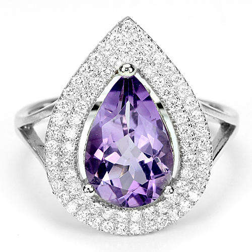"HUGE" GENUINE NATURAL PURPLE AMETHYST RING IN SOLID .925 FINE STERLING SILVER