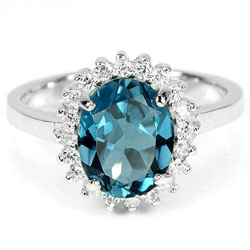 AAA GRADE NATURAL LONDON BLUE TOPAZ  IN SOLID STERLING SILVER SILVER (RE-SIZEABLE)